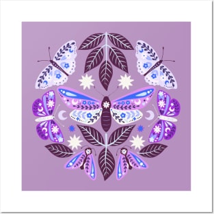 Purple Moths Folk Art Posters and Art